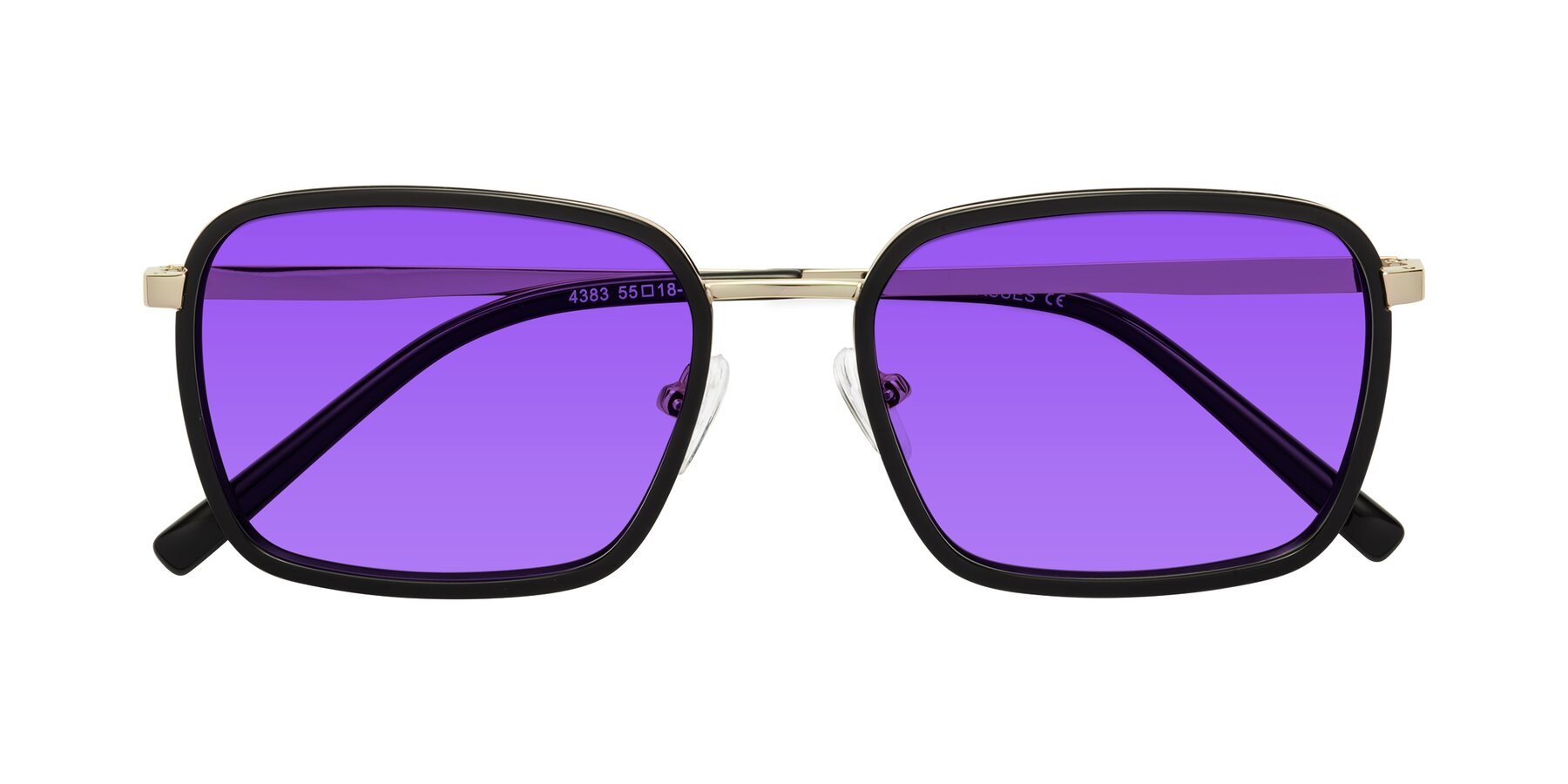 Folded Front of Sunflower in Black-Gold with Purple Tinted Lenses
