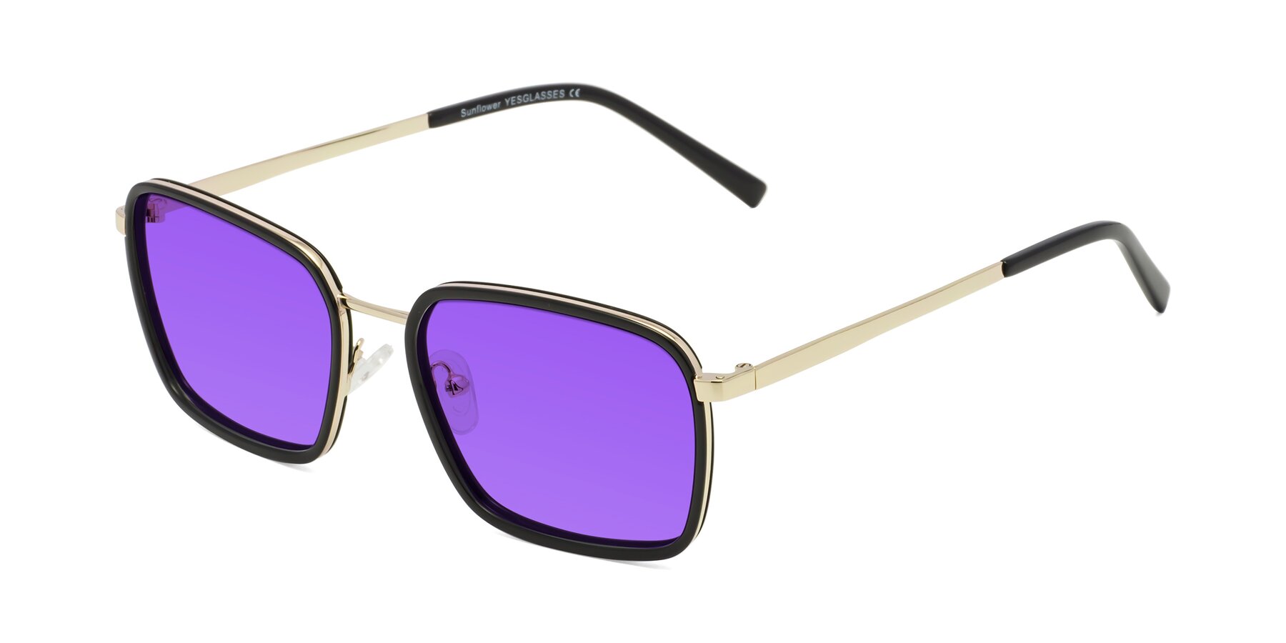 Angle of Sunflower in Black-Gold with Purple Tinted Lenses
