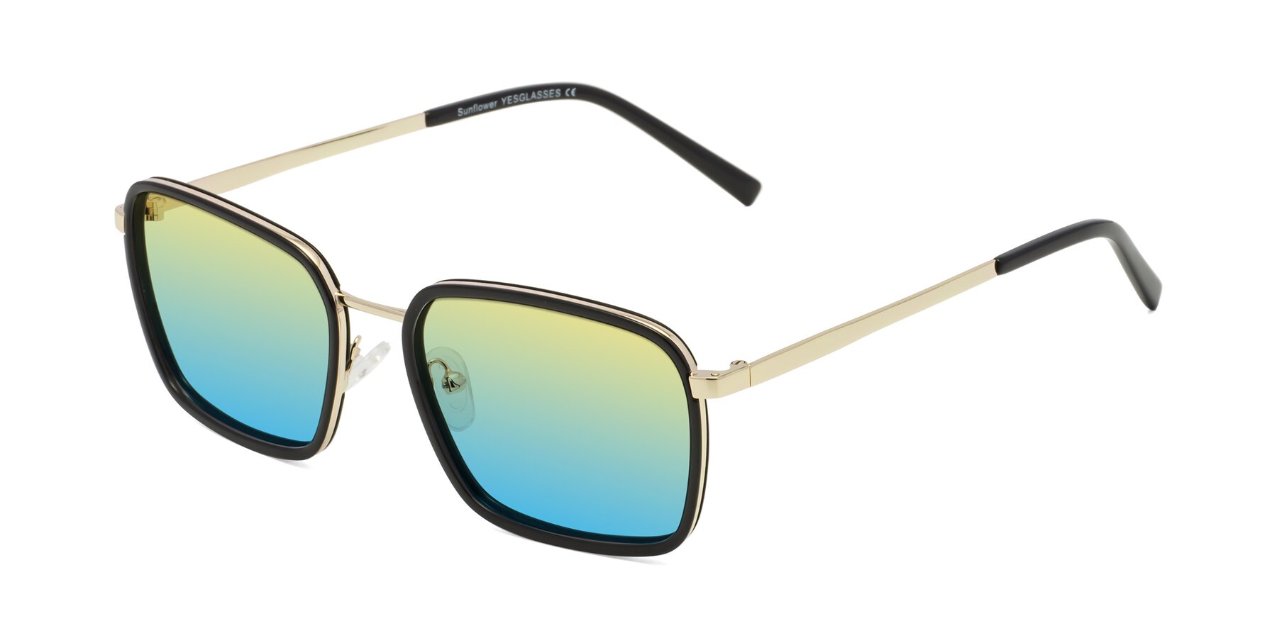 Angle of Sunflower in Black-Gold with Yellow / Blue Gradient Lenses