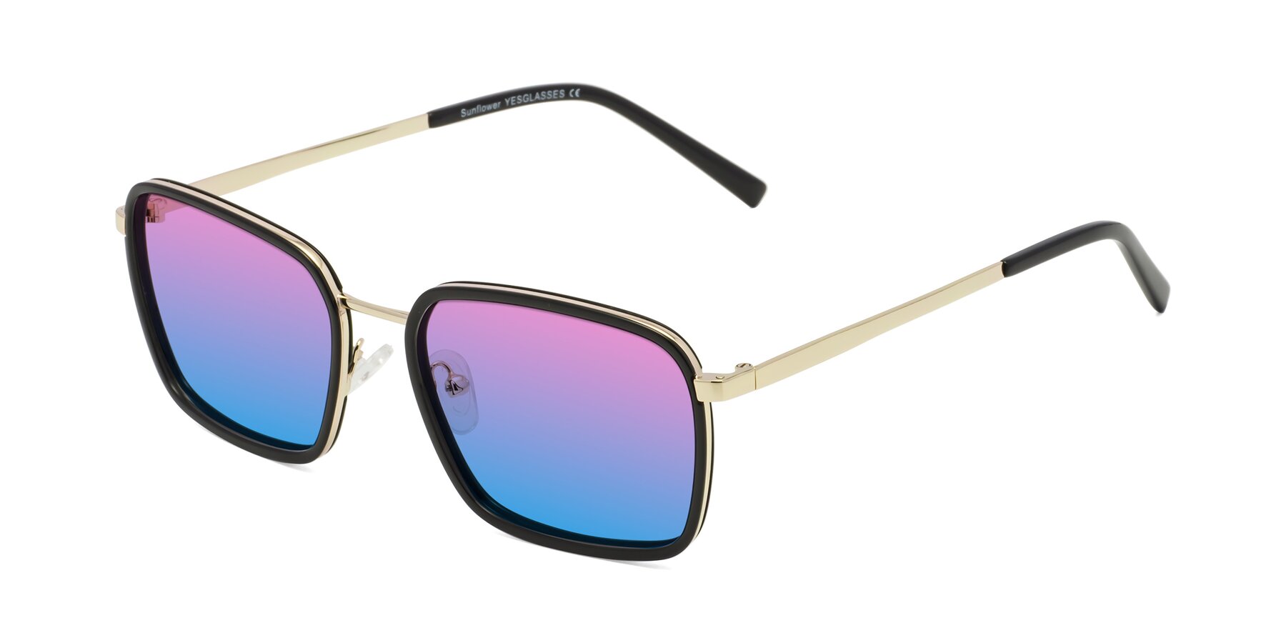 Angle of Sunflower in Black-Gold with Pink / Blue Gradient Lenses