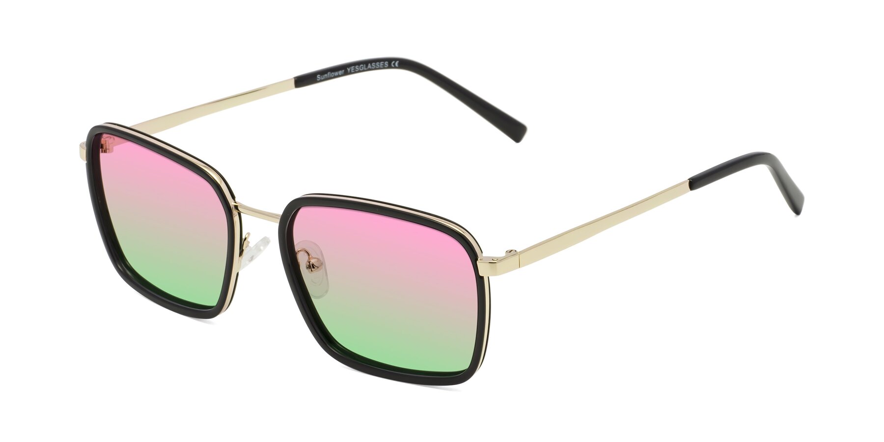 Angle of Sunflower in Black-Gold with Pink / Green Gradient Lenses