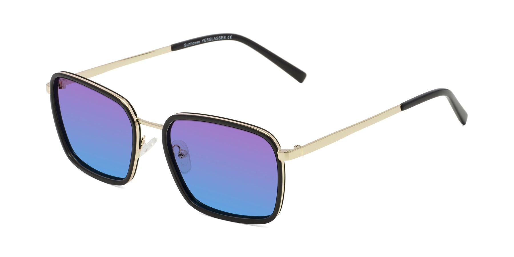 Angle of Sunflower in Black-Gold with Purple / Blue Gradient Lenses