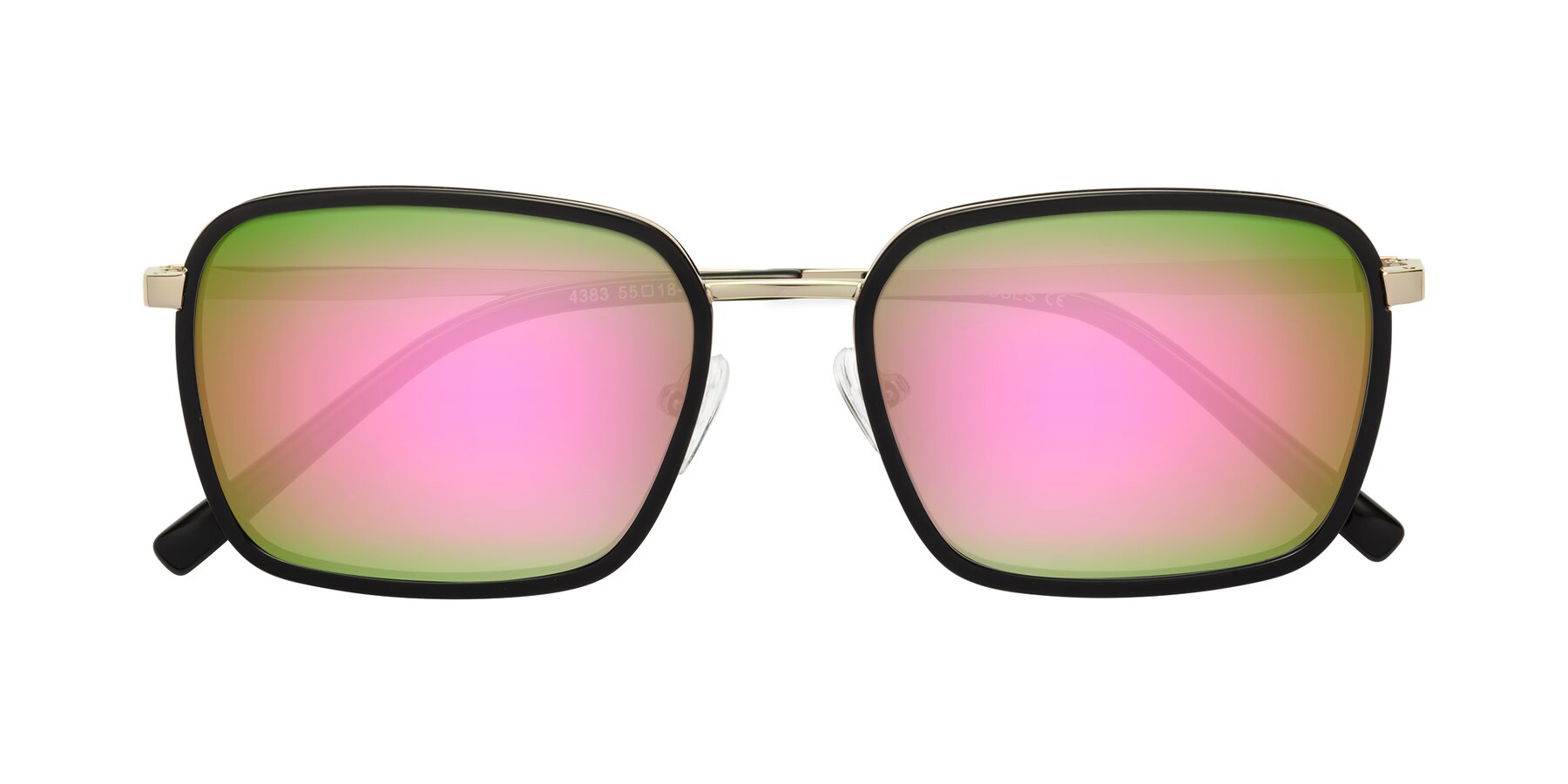 Folded Front of Sunflower in Black-Gold with Pink Mirrored Lenses