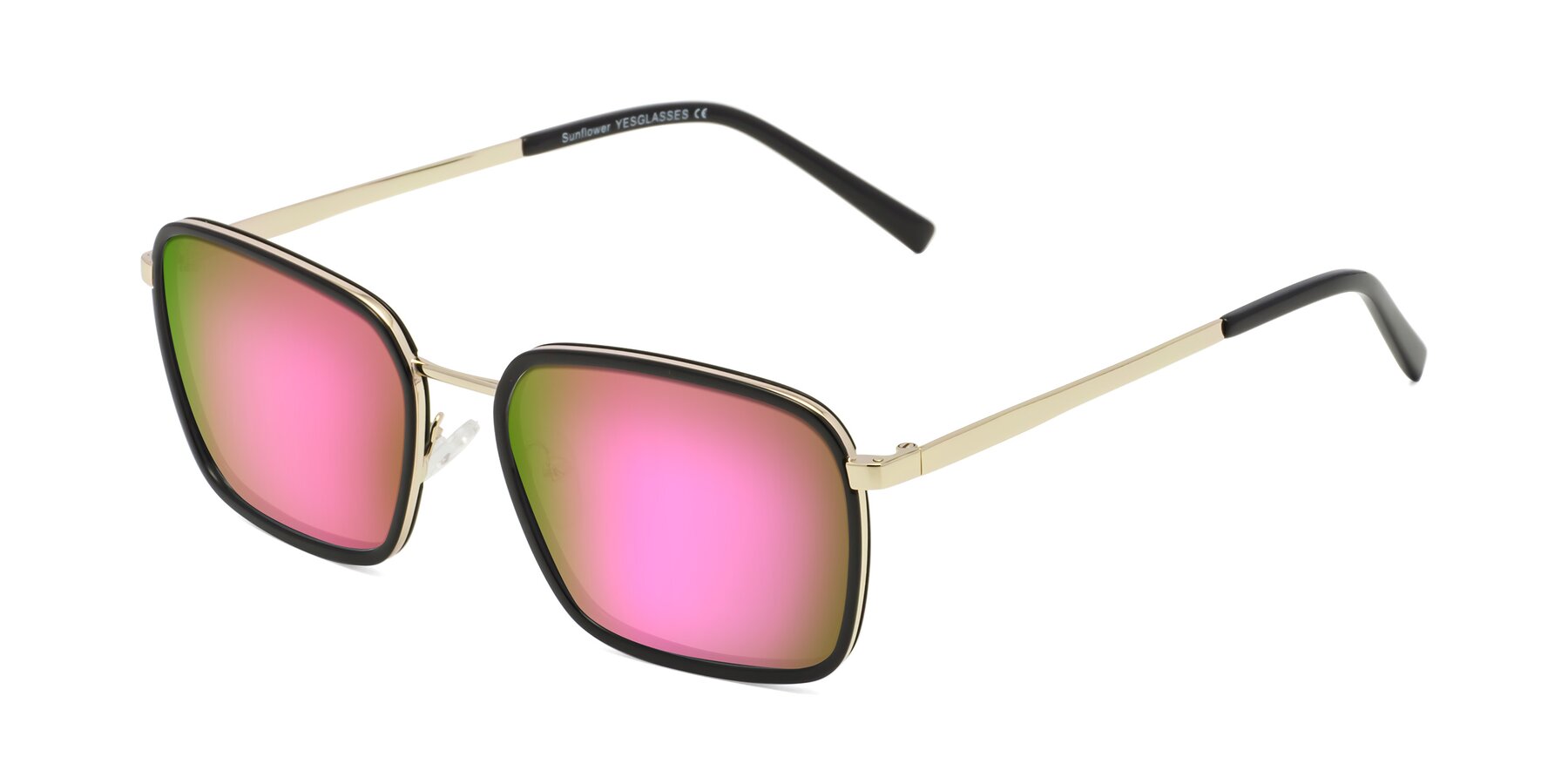Angle of Sunflower in Black-Gold with Pink Mirrored Lenses