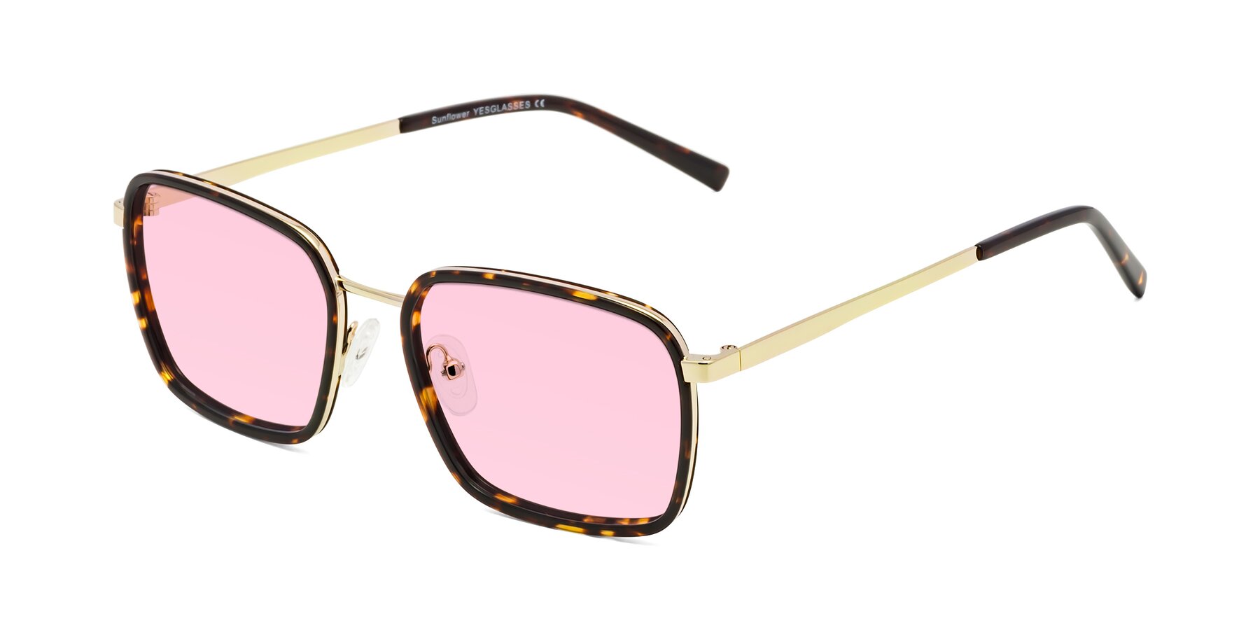 Angle of Sunflower in Tortoise-Gold with Light Pink Tinted Lenses