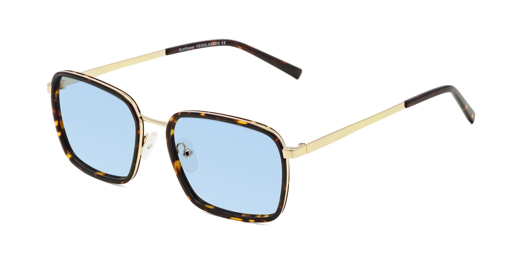 Angle of Sunflower in Tortoise-Gold with Light Blue Tinted Lenses