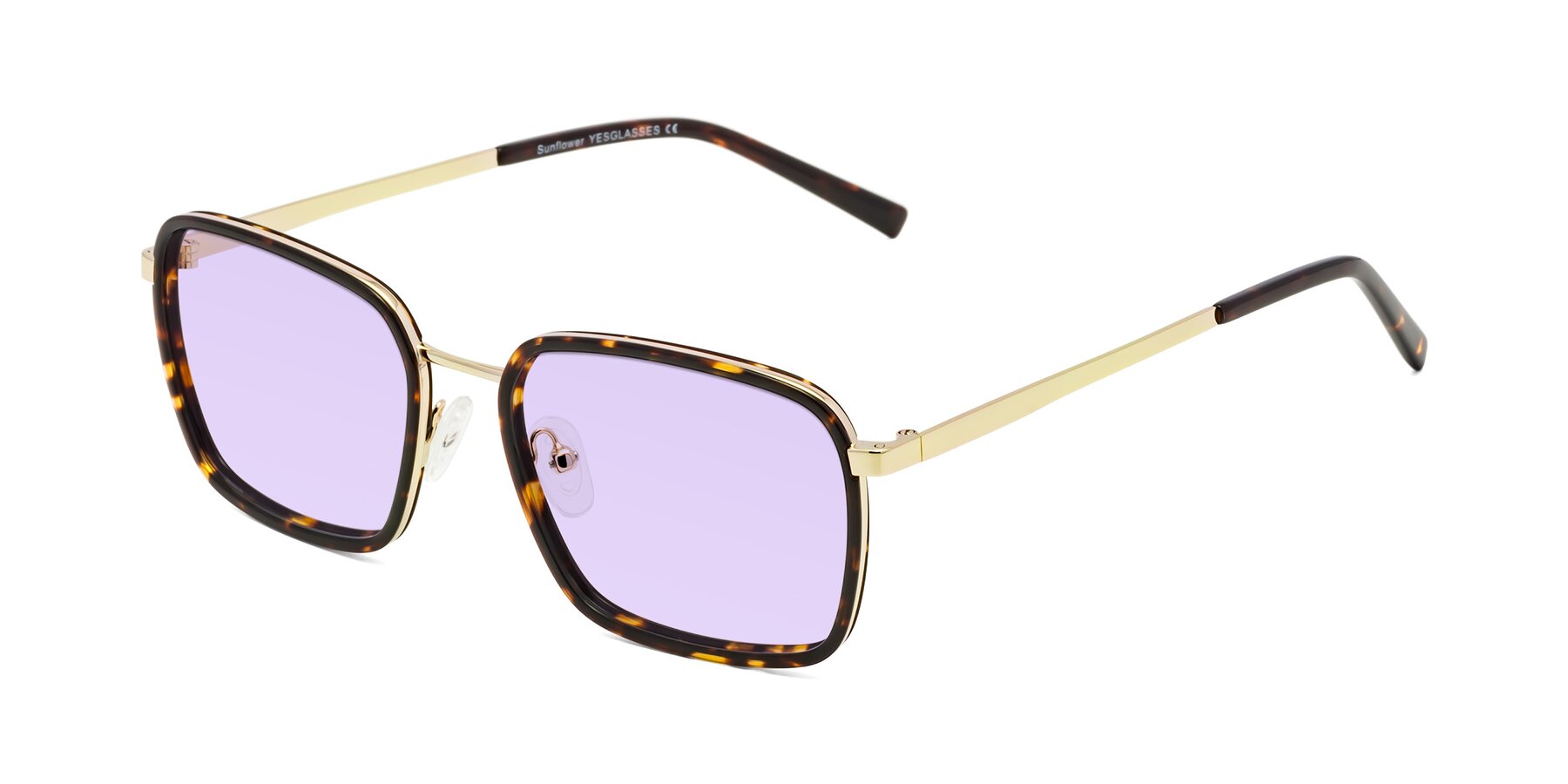 Angle of Sunflower in Tortoise-Gold with Light Purple Tinted Lenses