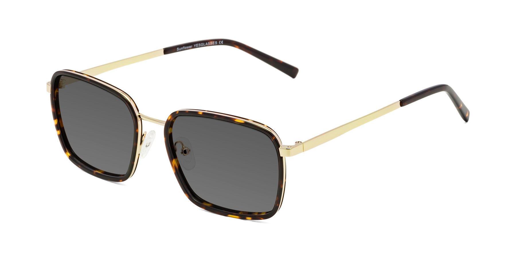Angle of Sunflower in Tortoise-Gold with Medium Gray Tinted Lenses