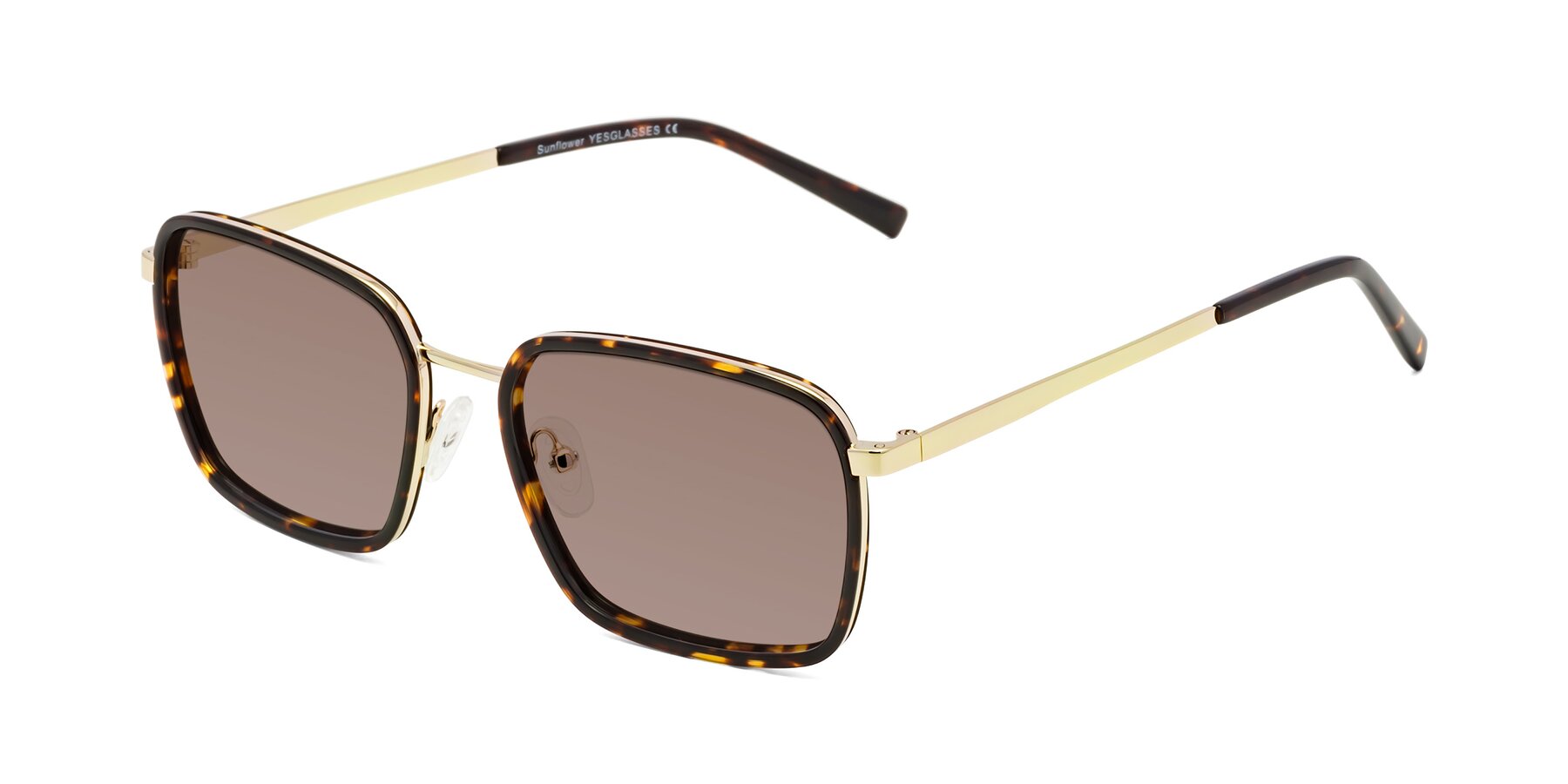 Angle of Sunflower in Tortoise-Gold with Medium Brown Tinted Lenses