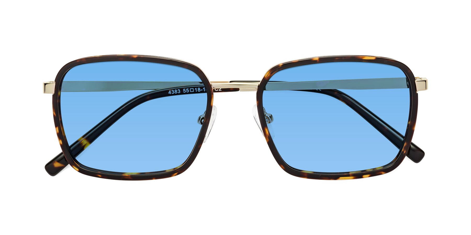 Folded Front of Sunflower in Tortoise-Gold with Medium Blue Tinted Lenses