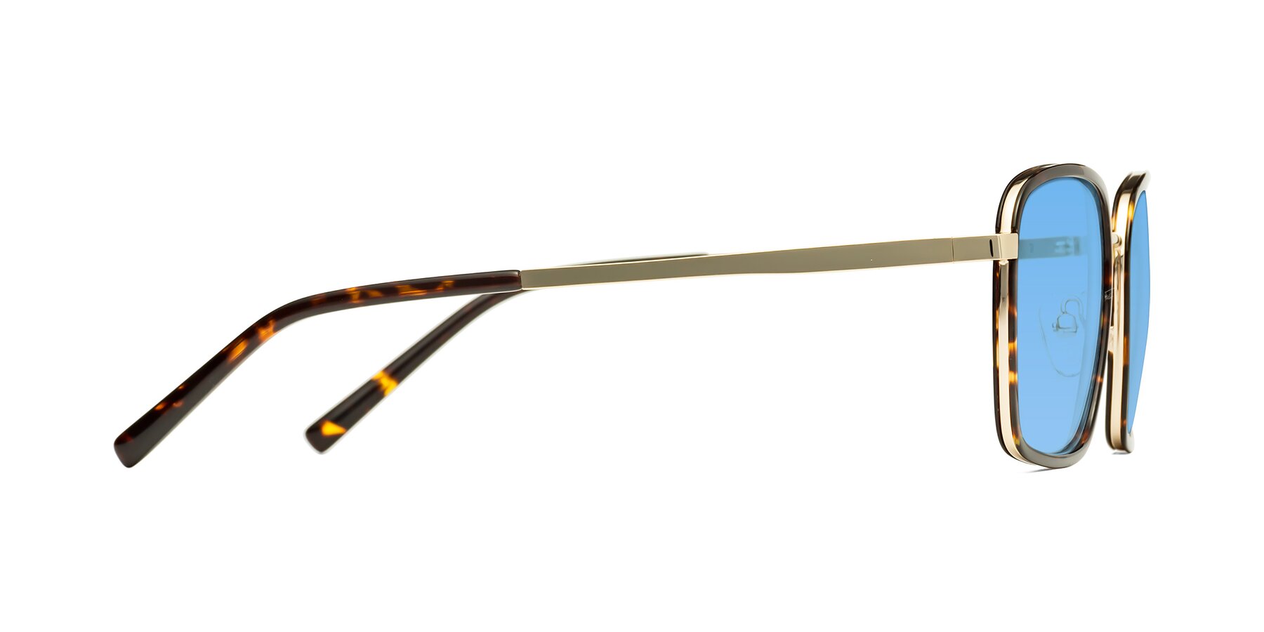 Side of Sunflower in Tortoise-Gold with Medium Blue Tinted Lenses