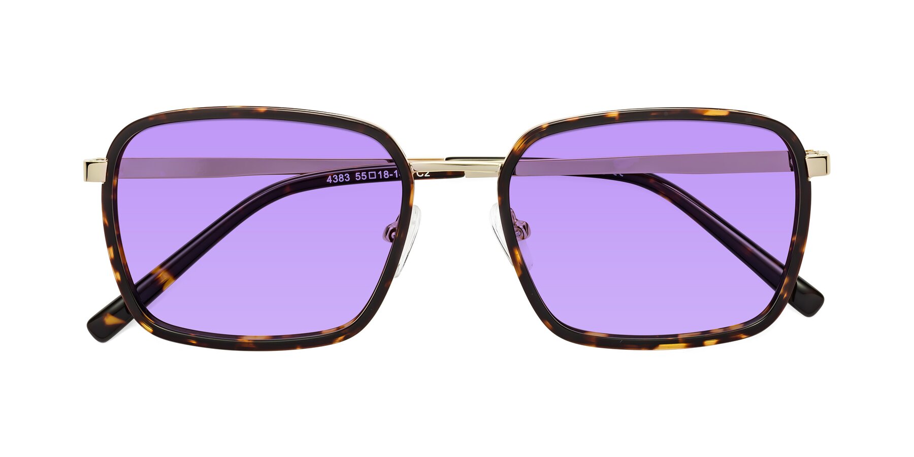Folded Front of Sunflower in Tortoise-Gold with Medium Purple Tinted Lenses
