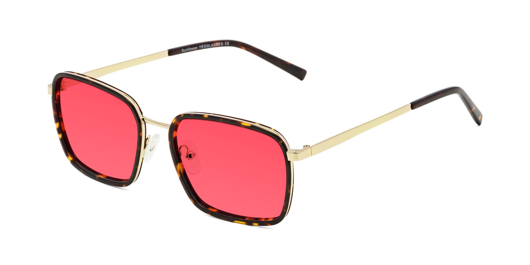 Angle of Sunflower in Tortoise-Gold with Red Tinted Lenses