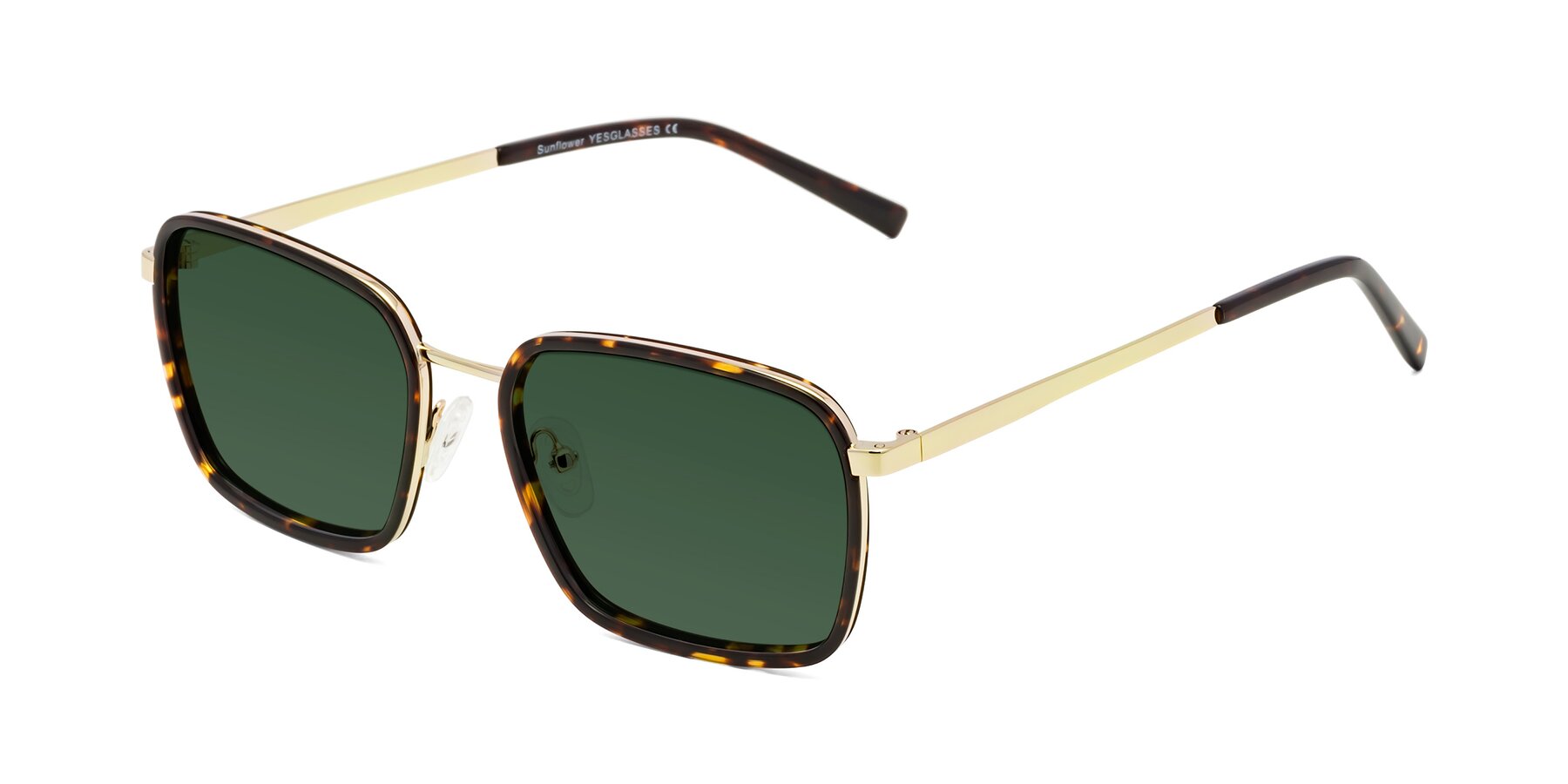 Angle of Sunflower in Tortoise-Gold with Green Tinted Lenses