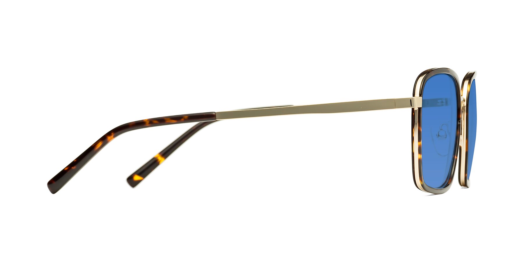 Side of Sunflower in Tortoise-Gold with Blue Tinted Lenses