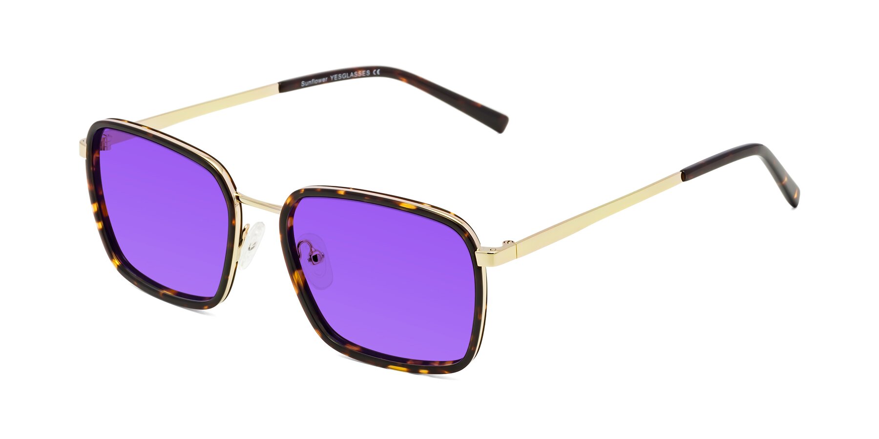 Angle of Sunflower in Tortoise-Gold with Purple Tinted Lenses