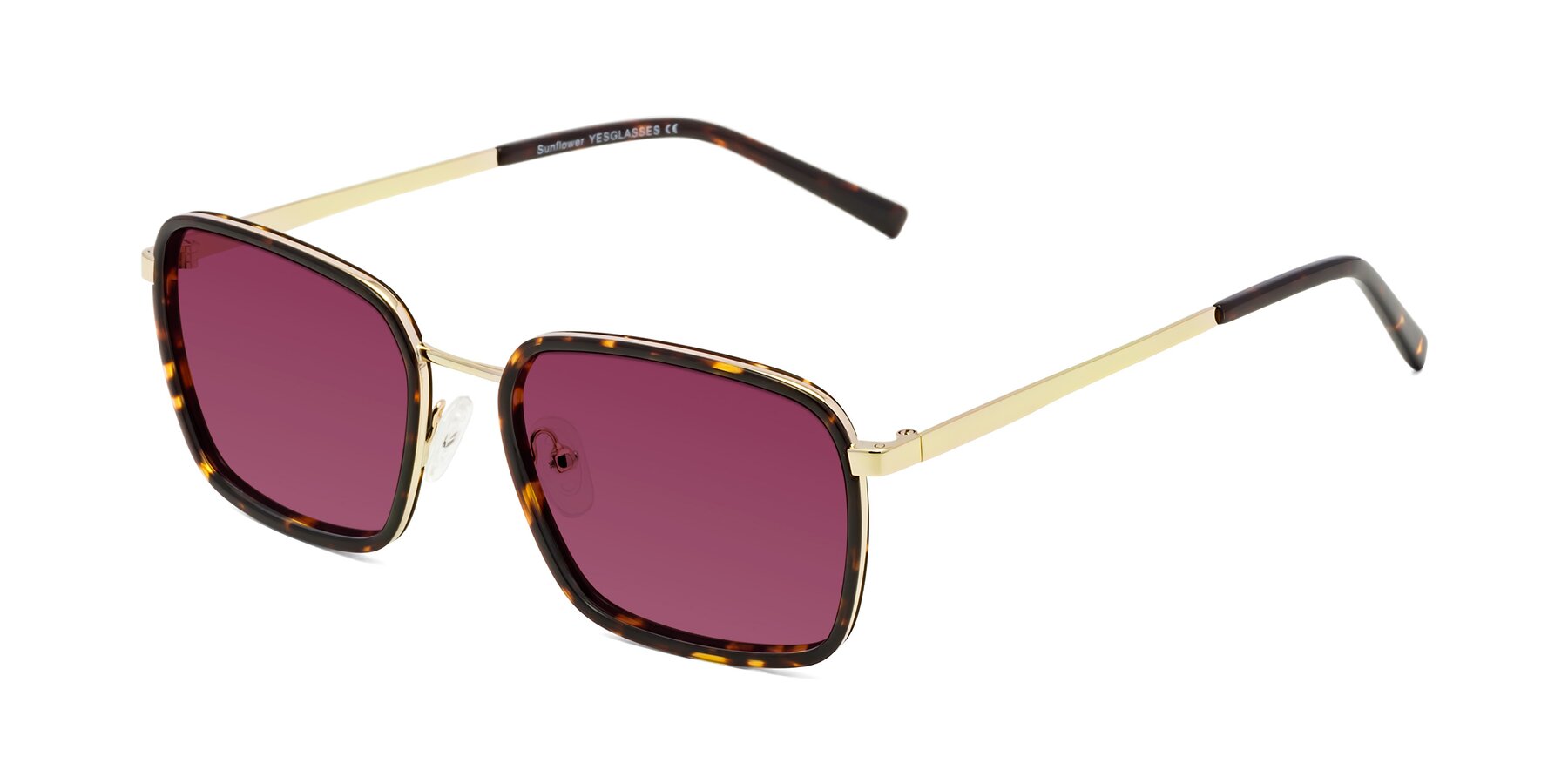 Angle of Sunflower in Tortoise-Gold with Wine Tinted Lenses