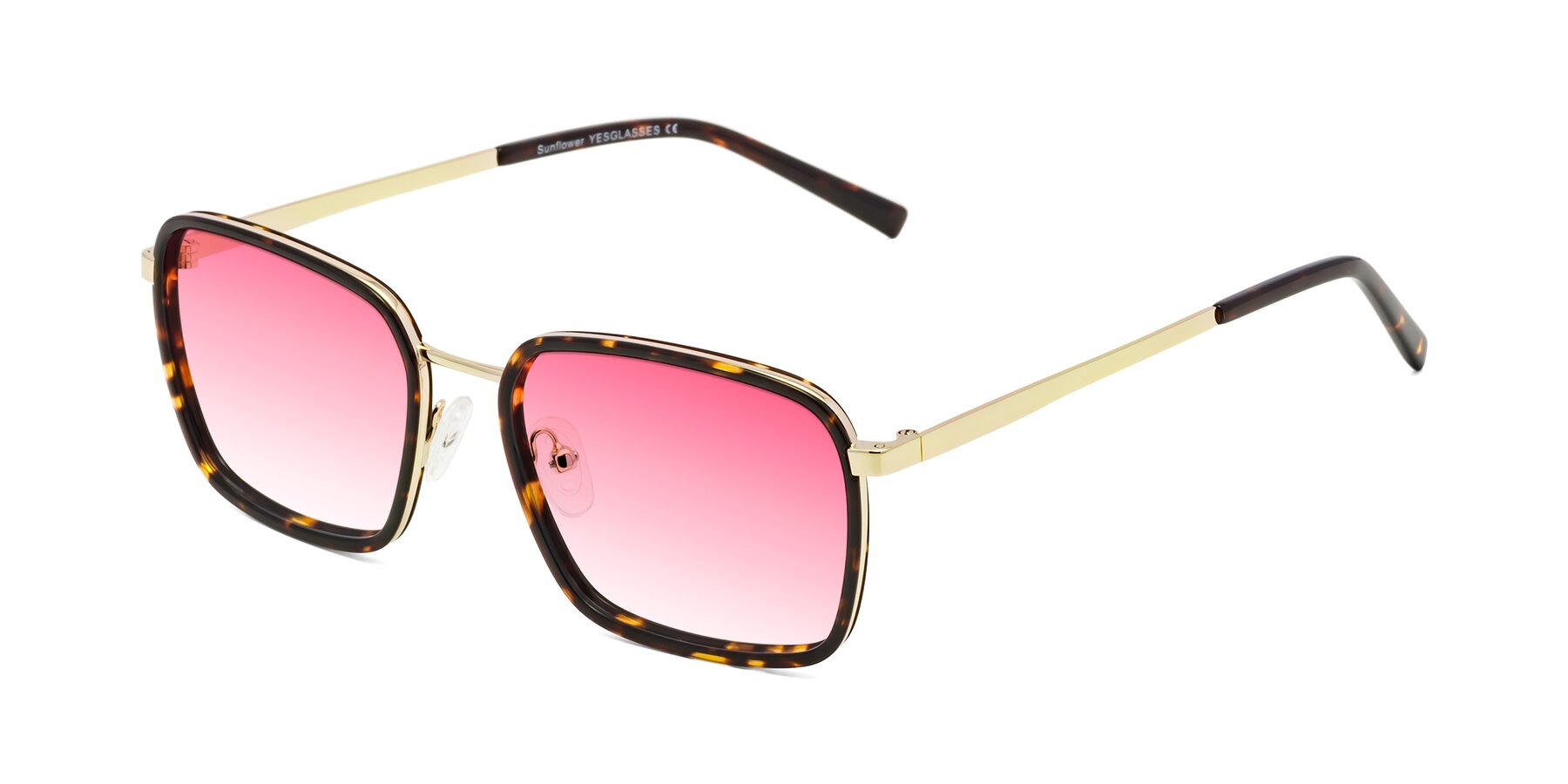 Angle of Sunflower in Tortoise-Gold with Pink Gradient Lenses
