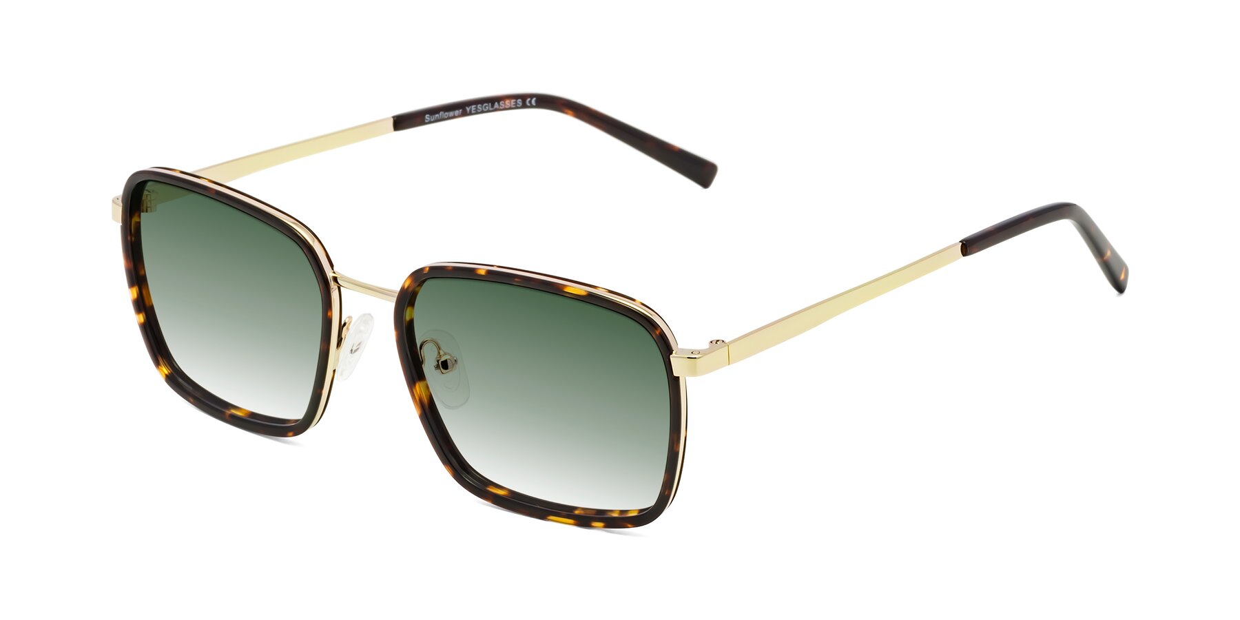 Angle of Sunflower in Tortoise-Gold with Green Gradient Lenses