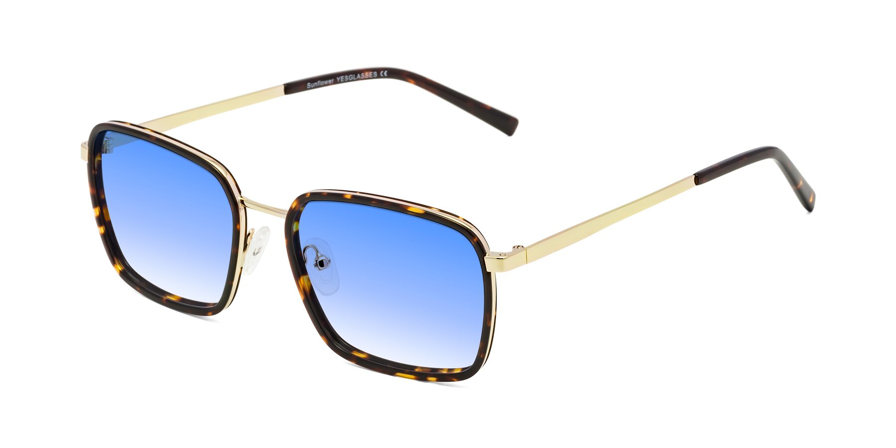 Angle of Sunflower in Tortoise-Gold with Blue Gradient Lenses