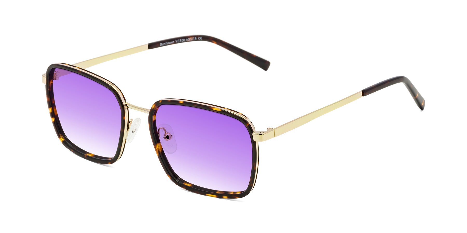 Angle of Sunflower in Tortoise-Gold with Purple Gradient Lenses