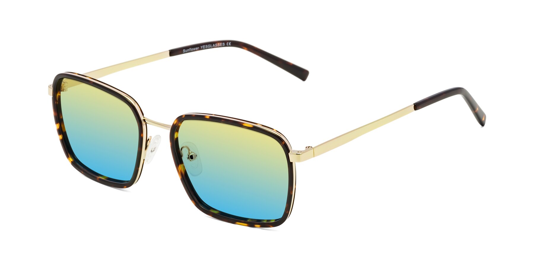 Angle of Sunflower in Tortoise-Gold with Yellow / Blue Gradient Lenses