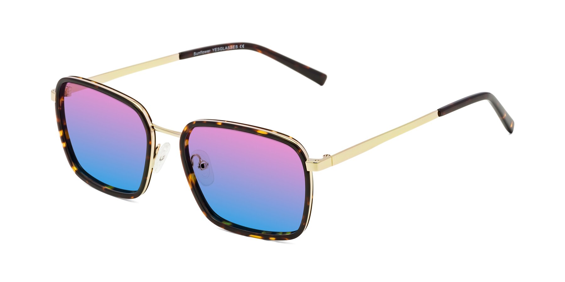 Angle of Sunflower in Tortoise-Gold with Pink / Blue Gradient Lenses