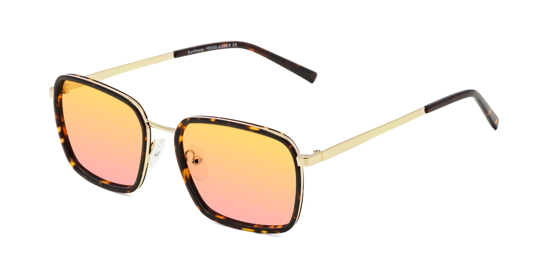 Angle of Sunflower in Tortoise-Gold with Yellow / Pink Gradient Lenses