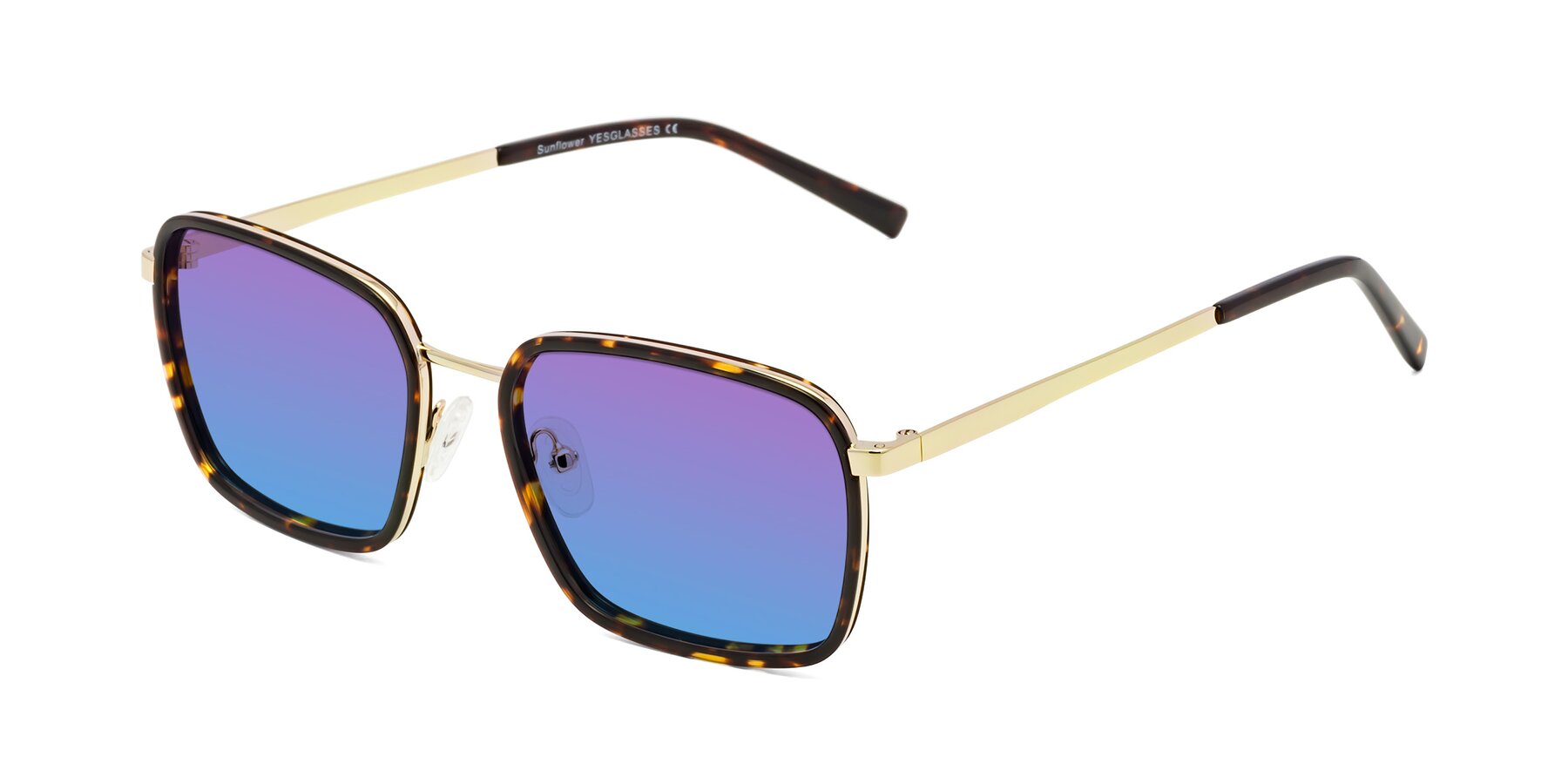 Angle of Sunflower in Tortoise-Gold with Purple / Blue Gradient Lenses