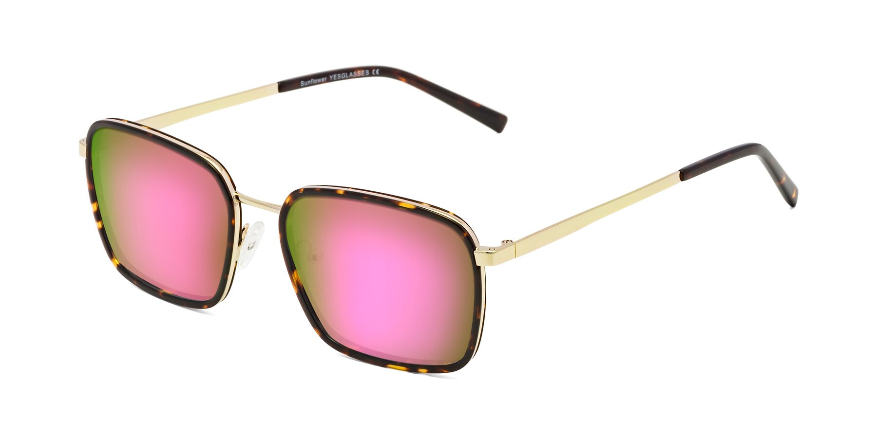 Angle of Sunflower in Tortoise-Gold with Pink Mirrored Lenses