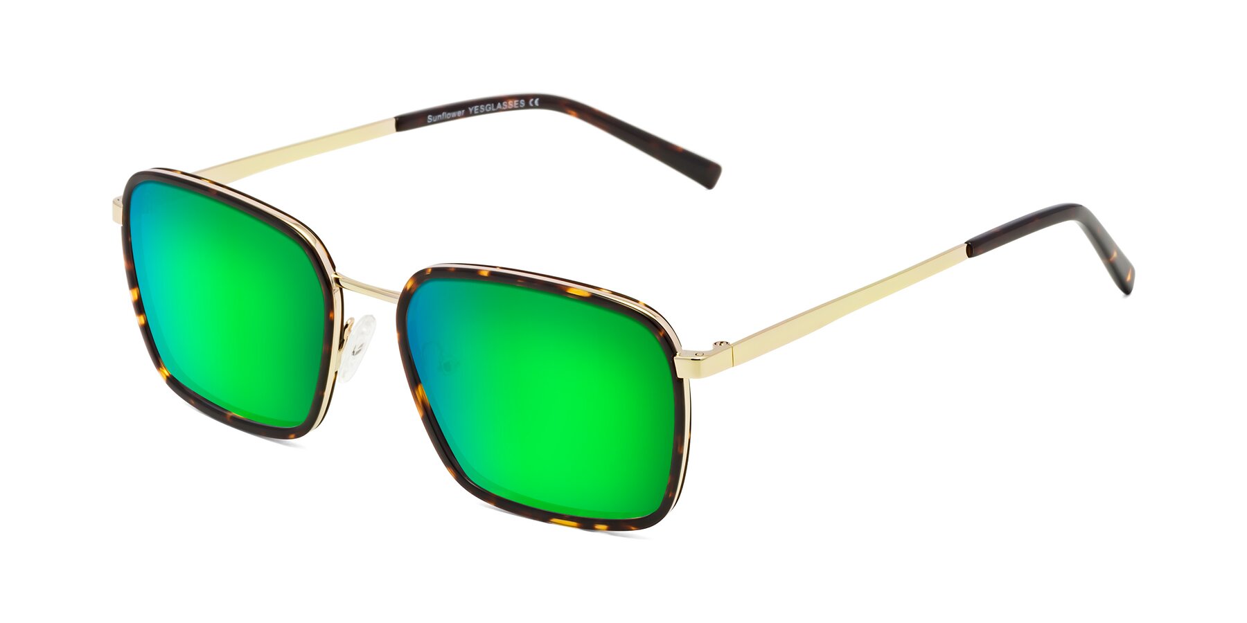 Angle of Sunflower in Tortoise-Gold with Green Mirrored Lenses