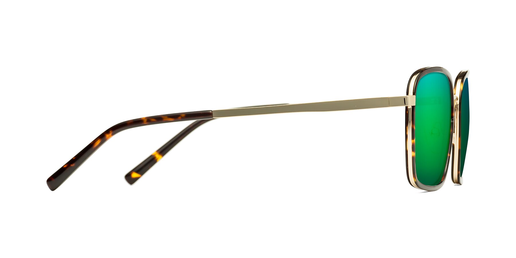 Side of Sunflower in Tortoise-Gold with Green Mirrored Lenses