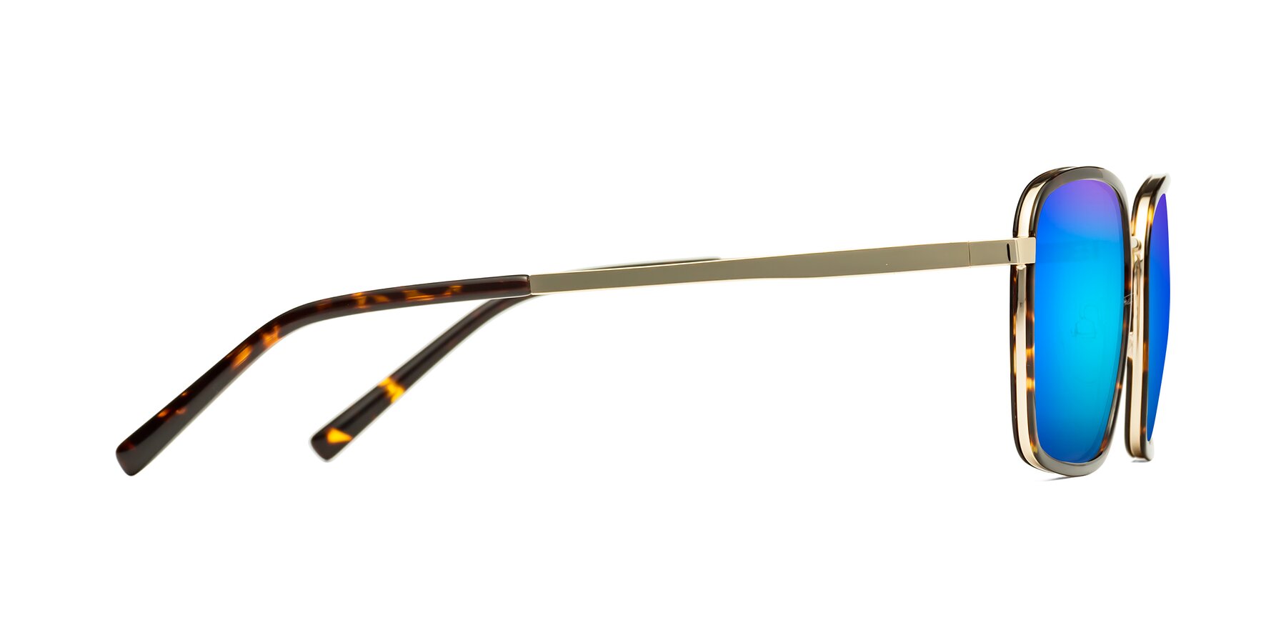 Side of Sunflower in Tortoise-Gold with Blue Mirrored Lenses