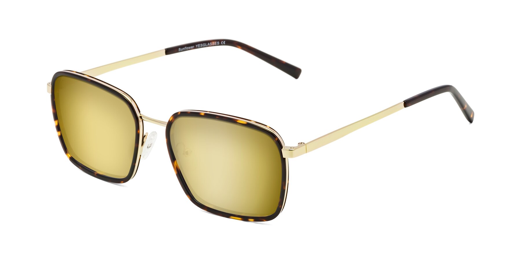 Angle of Sunflower in Tortoise-Gold with Gold Mirrored Lenses