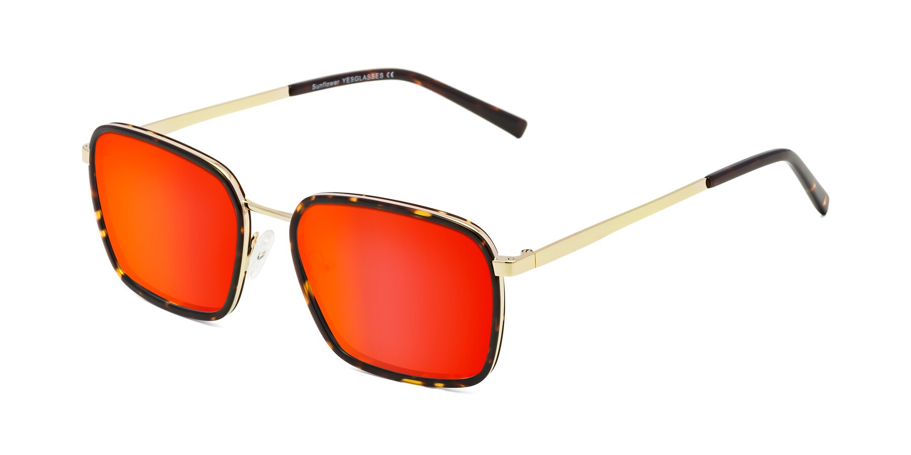 Angle of Sunflower in Tortoise-Gold with Red Gold Mirrored Lenses