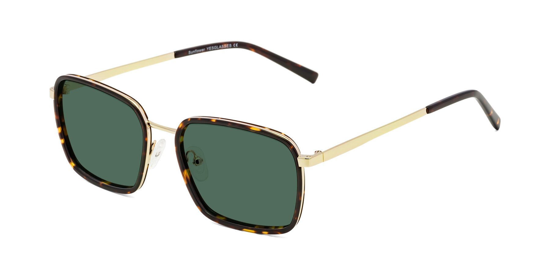 Angle of Sunflower in Tortoise-Gold with Green Polarized Lenses