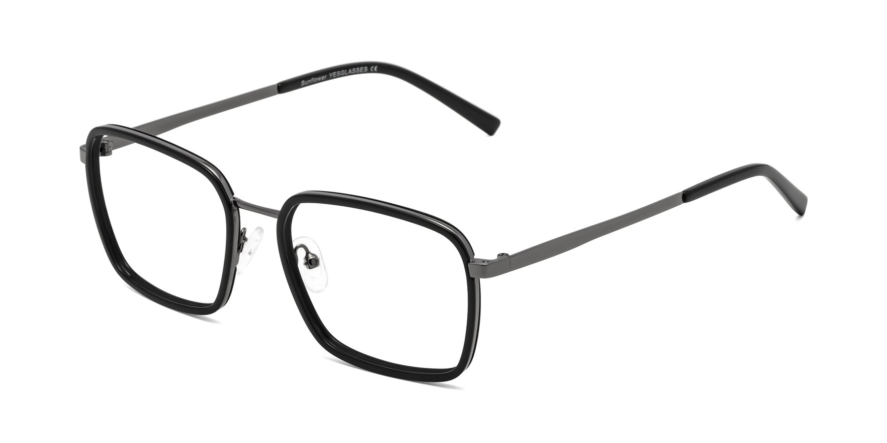 Angle of Sunflower in Black-Gunmetal with Clear Eyeglass Lenses