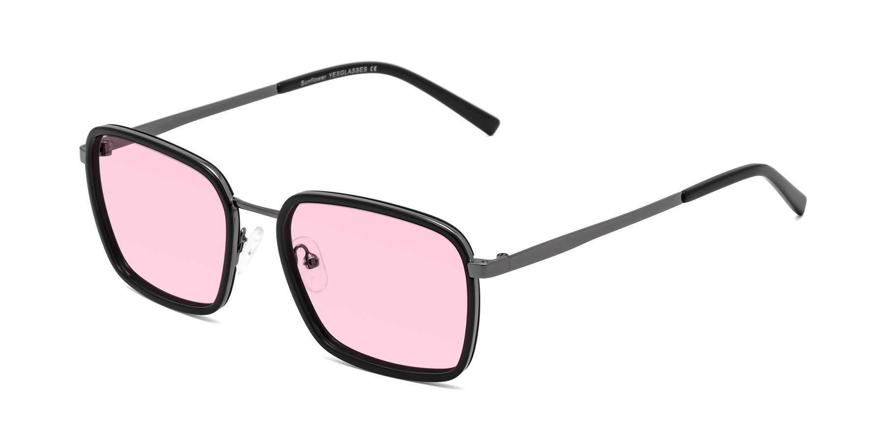 Angle of Sunflower in Black-Gunmetal with Light Pink Tinted Lenses