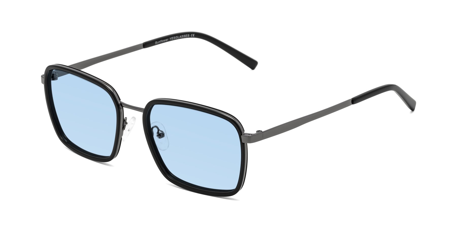 Angle of Sunflower in Black-Gunmetal with Light Blue Tinted Lenses