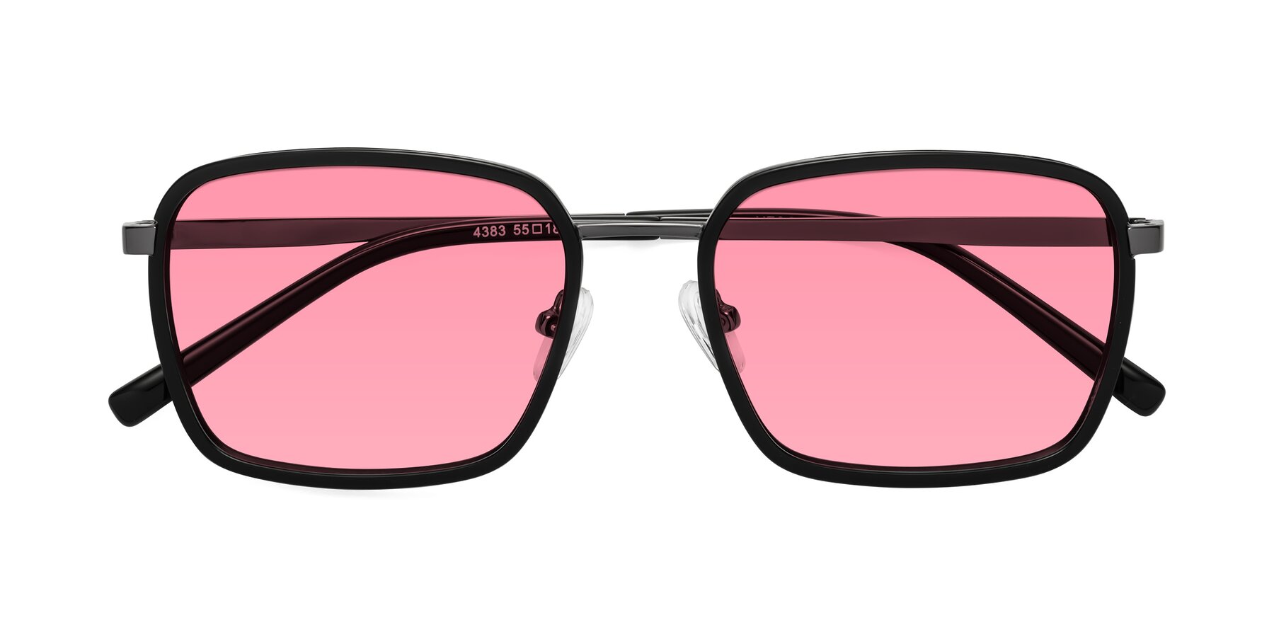 Folded Front of Sunflower in Black-Gunmetal with Pink Tinted Lenses