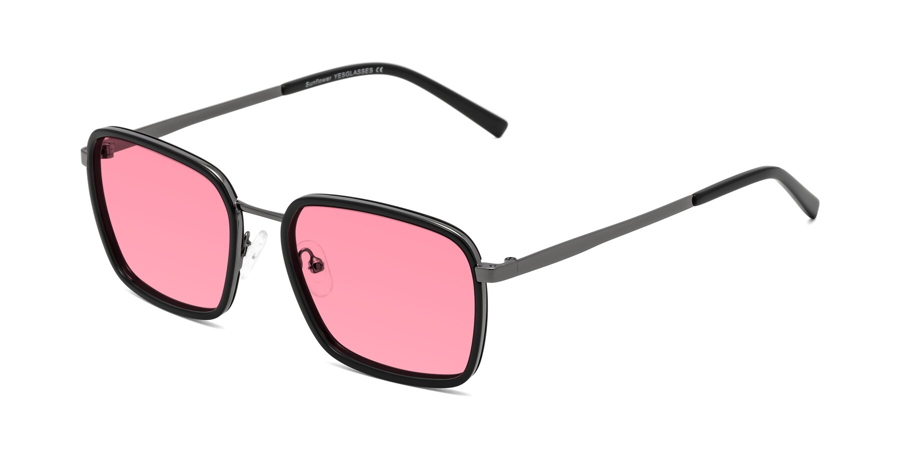 Angle of Sunflower in Black-Gunmetal with Pink Tinted Lenses