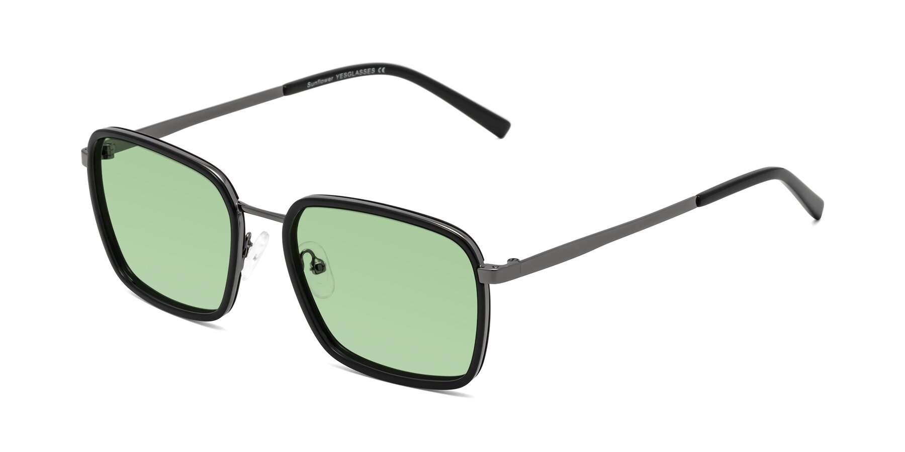 Angle of Sunflower in Black-Gunmetal with Medium Green Tinted Lenses