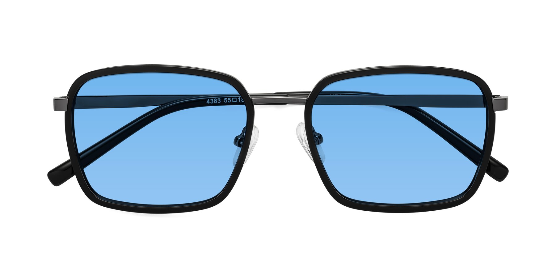 Folded Front of Sunflower in Black-Gunmetal with Medium Blue Tinted Lenses