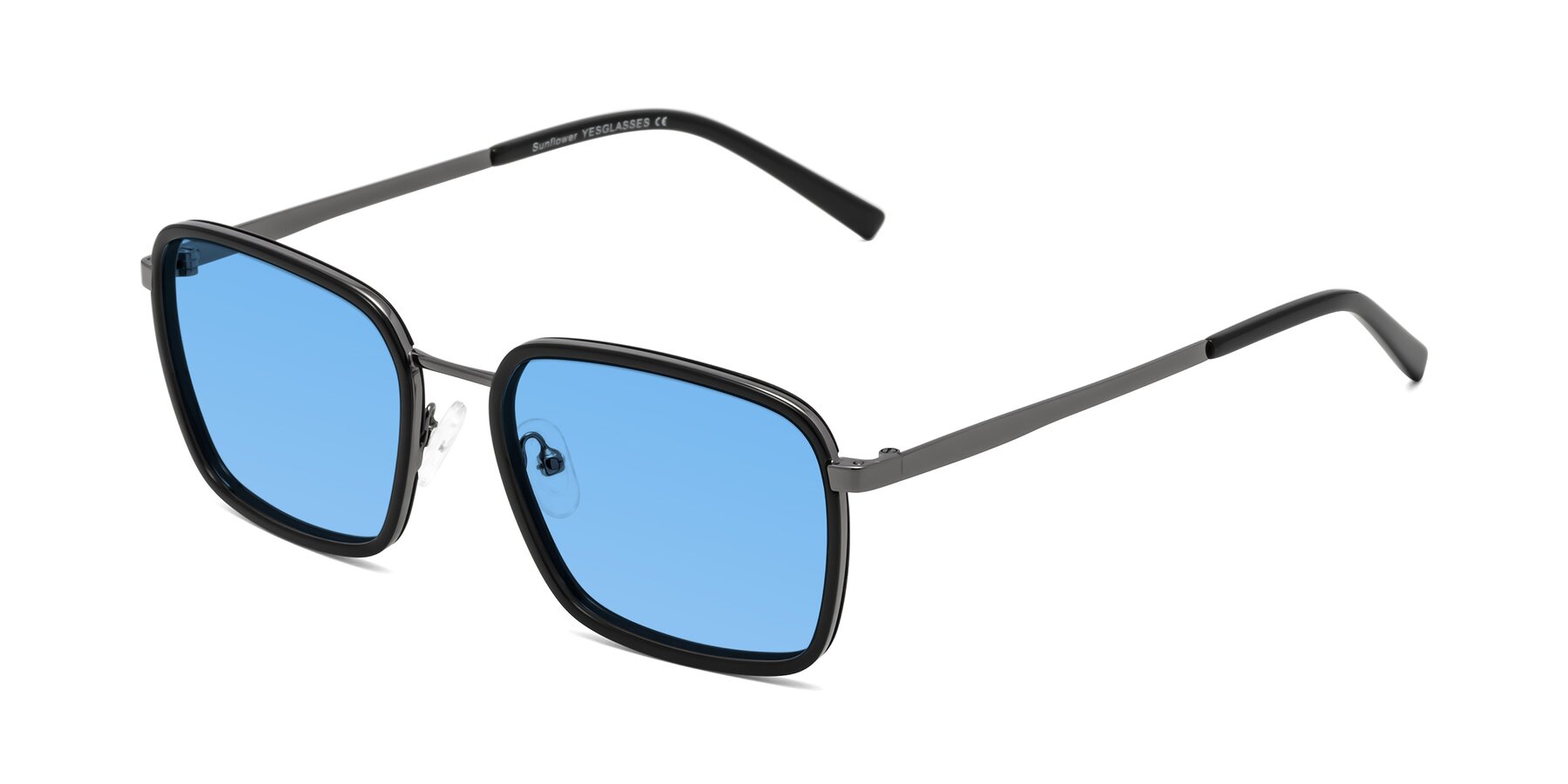 Angle of Sunflower in Black-Gunmetal with Medium Blue Tinted Lenses