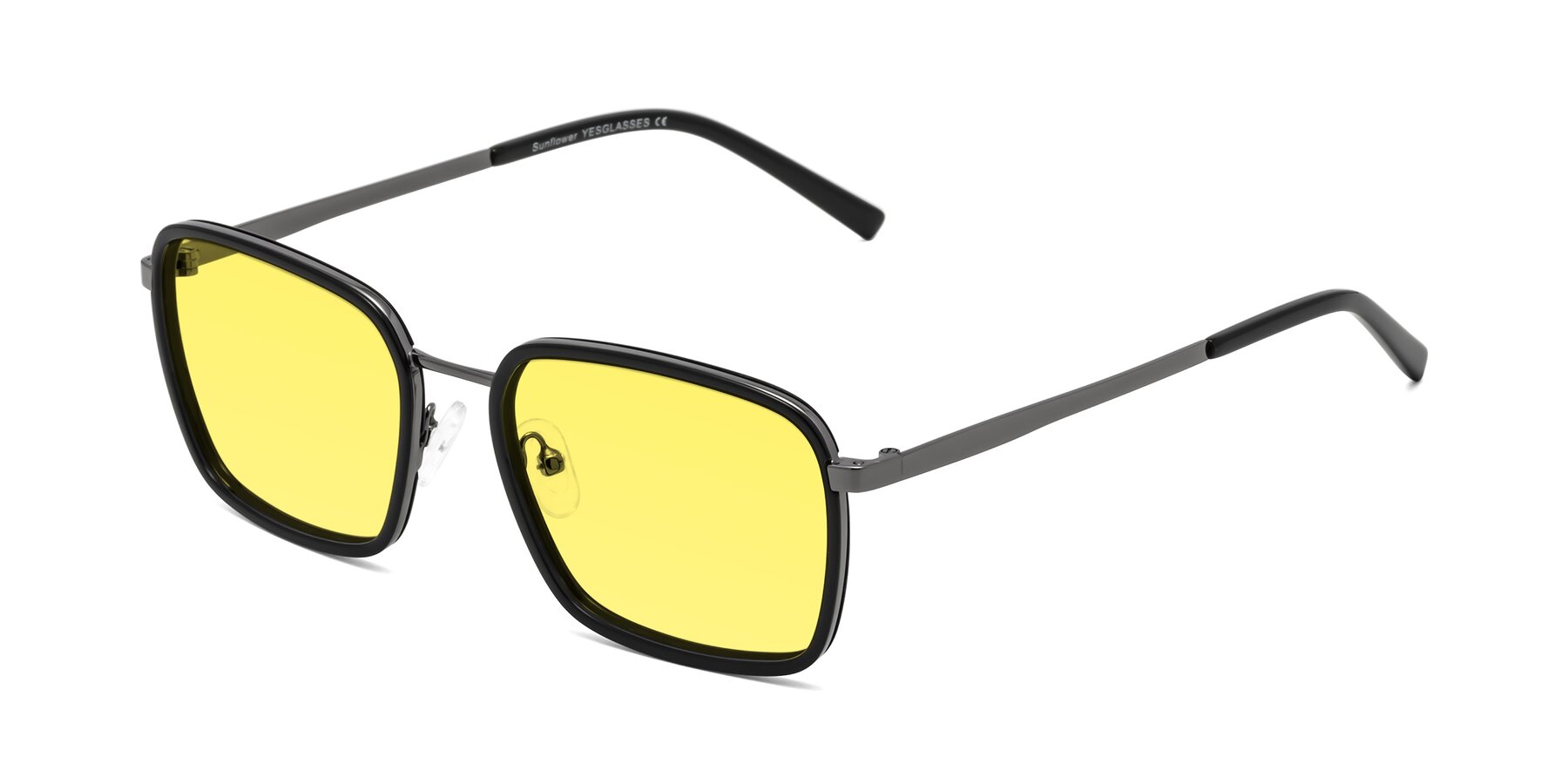 Angle of Sunflower in Black-Gunmetal with Medium Yellow Tinted Lenses