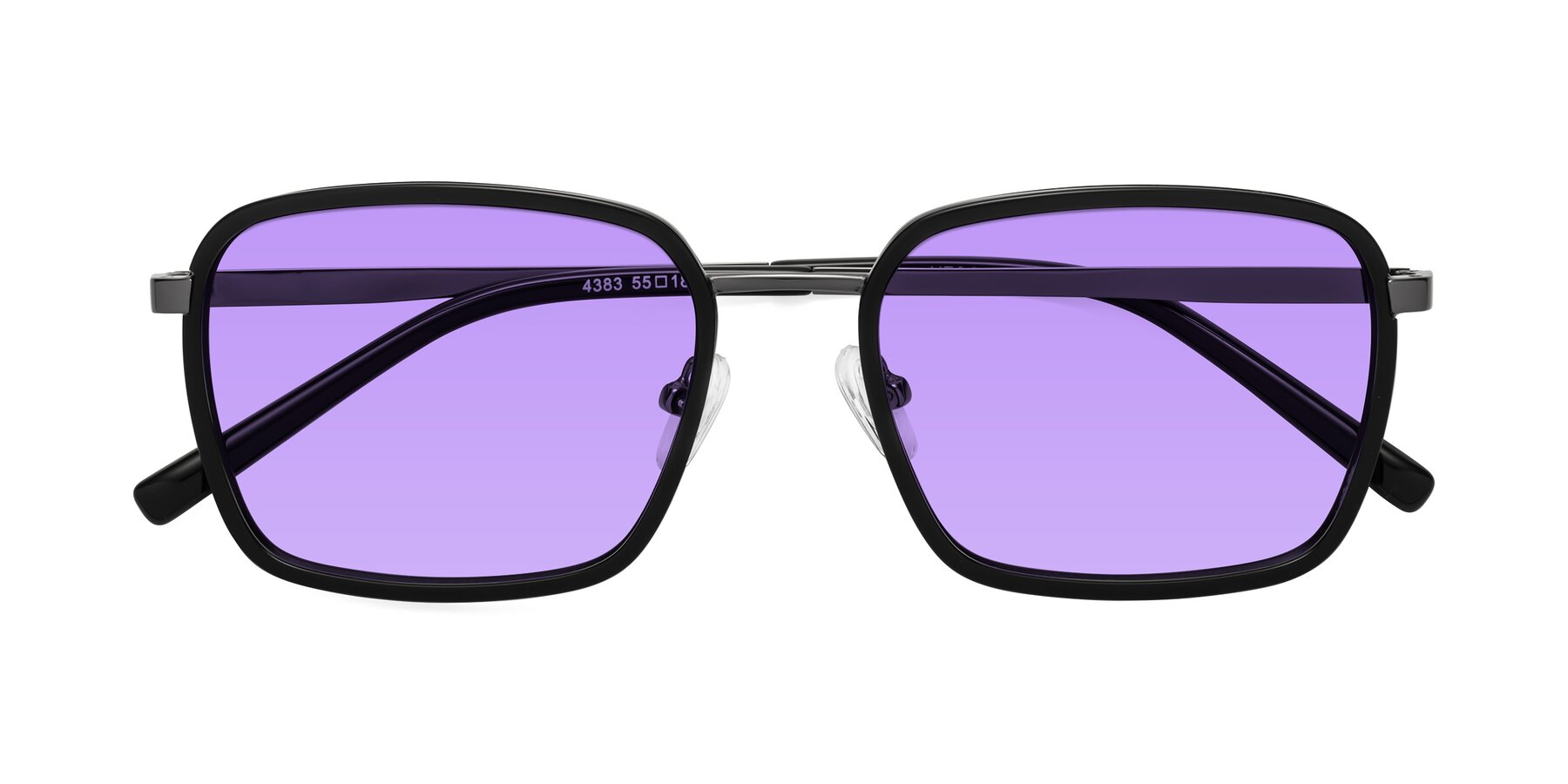 Folded Front of Sunflower in Black-Gunmetal with Medium Purple Tinted Lenses