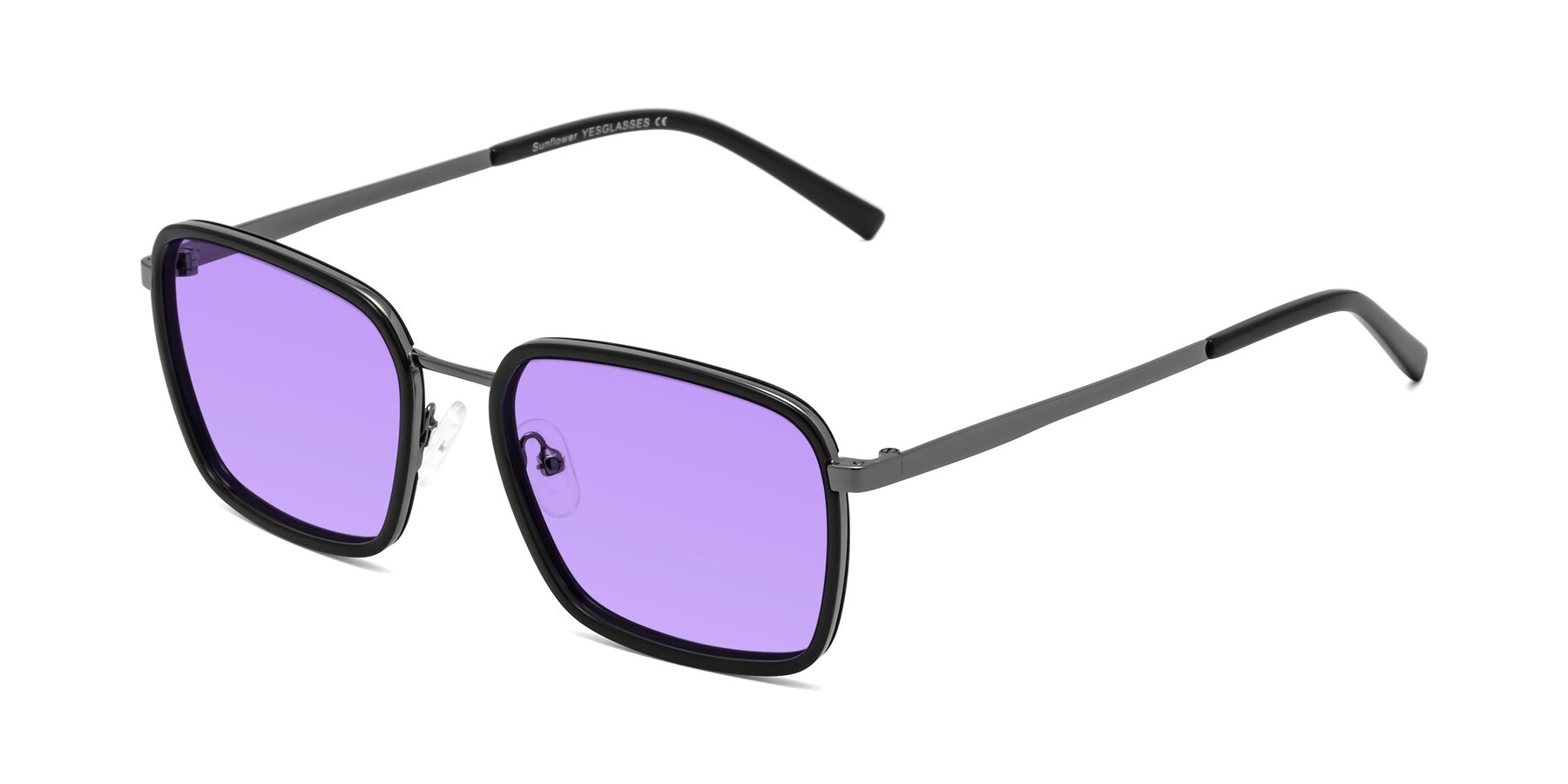 Angle of Sunflower in Black-Gunmetal with Medium Purple Tinted Lenses