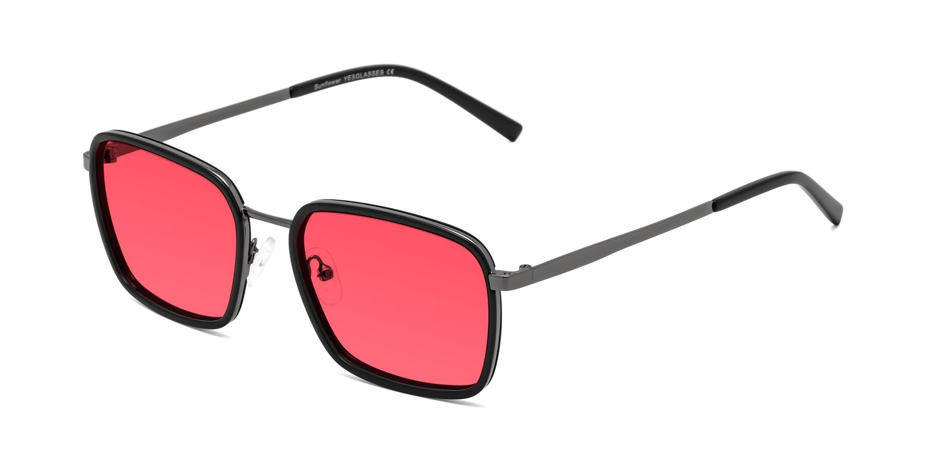 Angle of Sunflower in Black-Gunmetal with Red Tinted Lenses