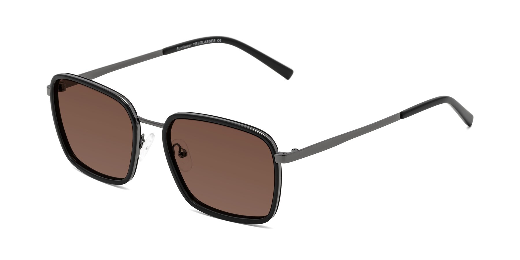 Angle of Sunflower in Black-Gunmetal with Brown Tinted Lenses