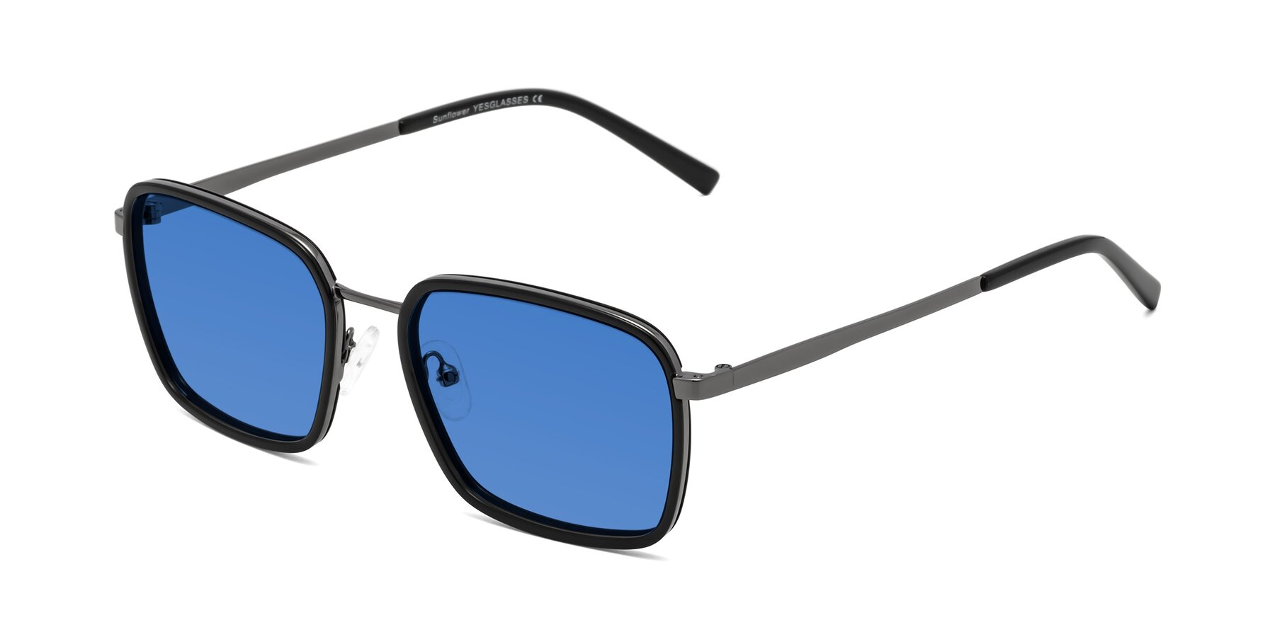 Angle of Sunflower in Black-Gunmetal with Blue Tinted Lenses